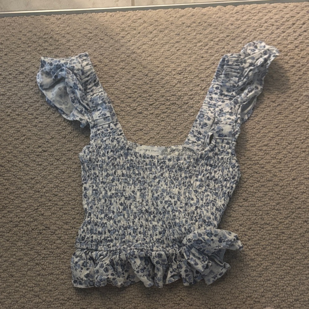 Blue Floral Smocked Top
